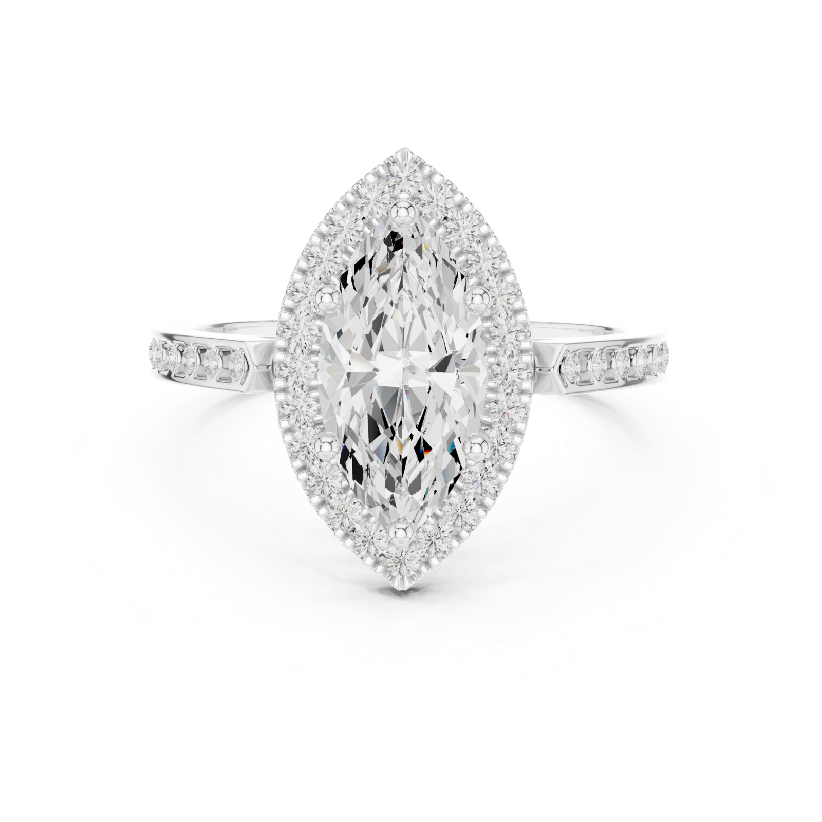 Gold Ring DDLR-349, Marquise center stone, White Gold, view 4