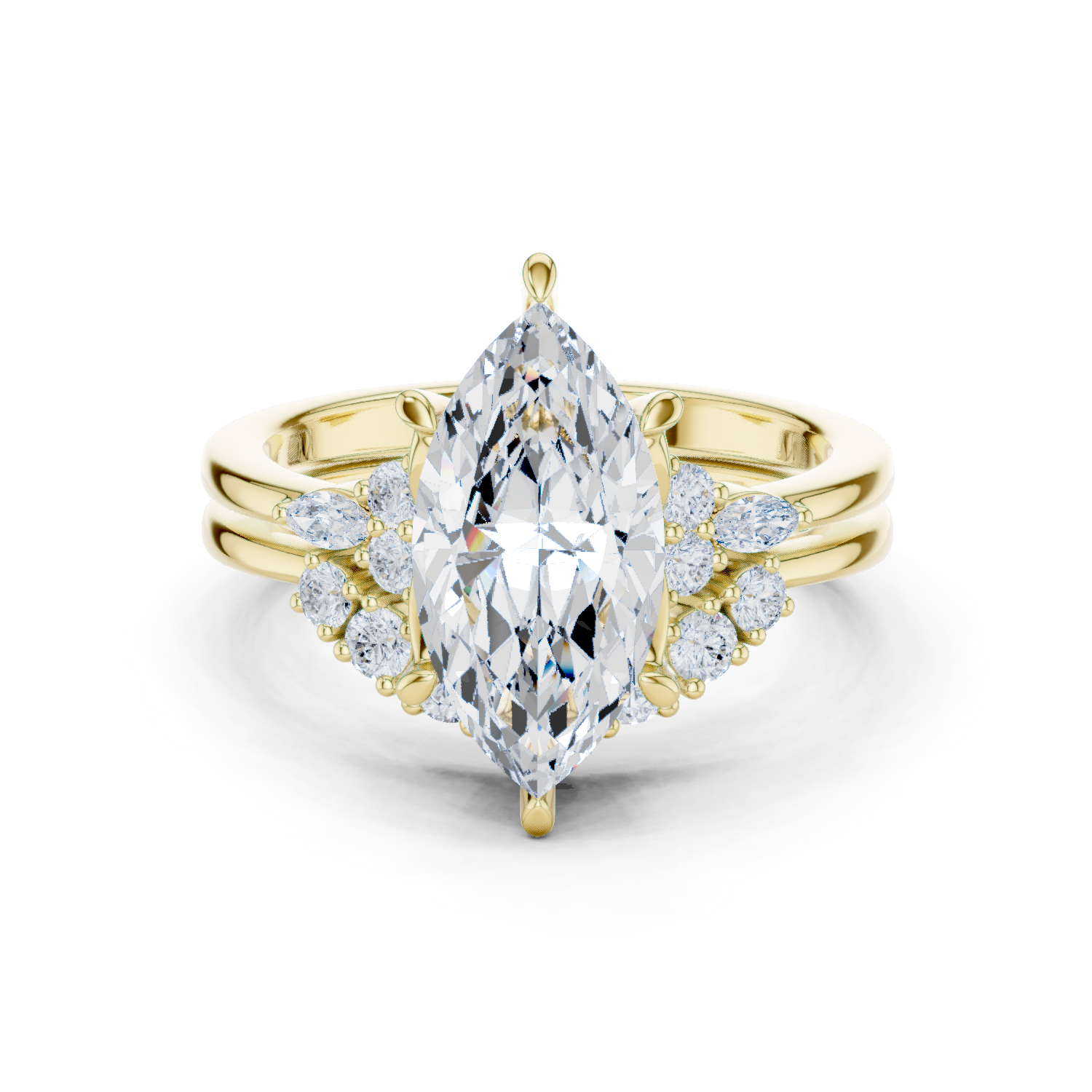 Gold Ring DDLR-440, Marquise center stone, Yellow Gold