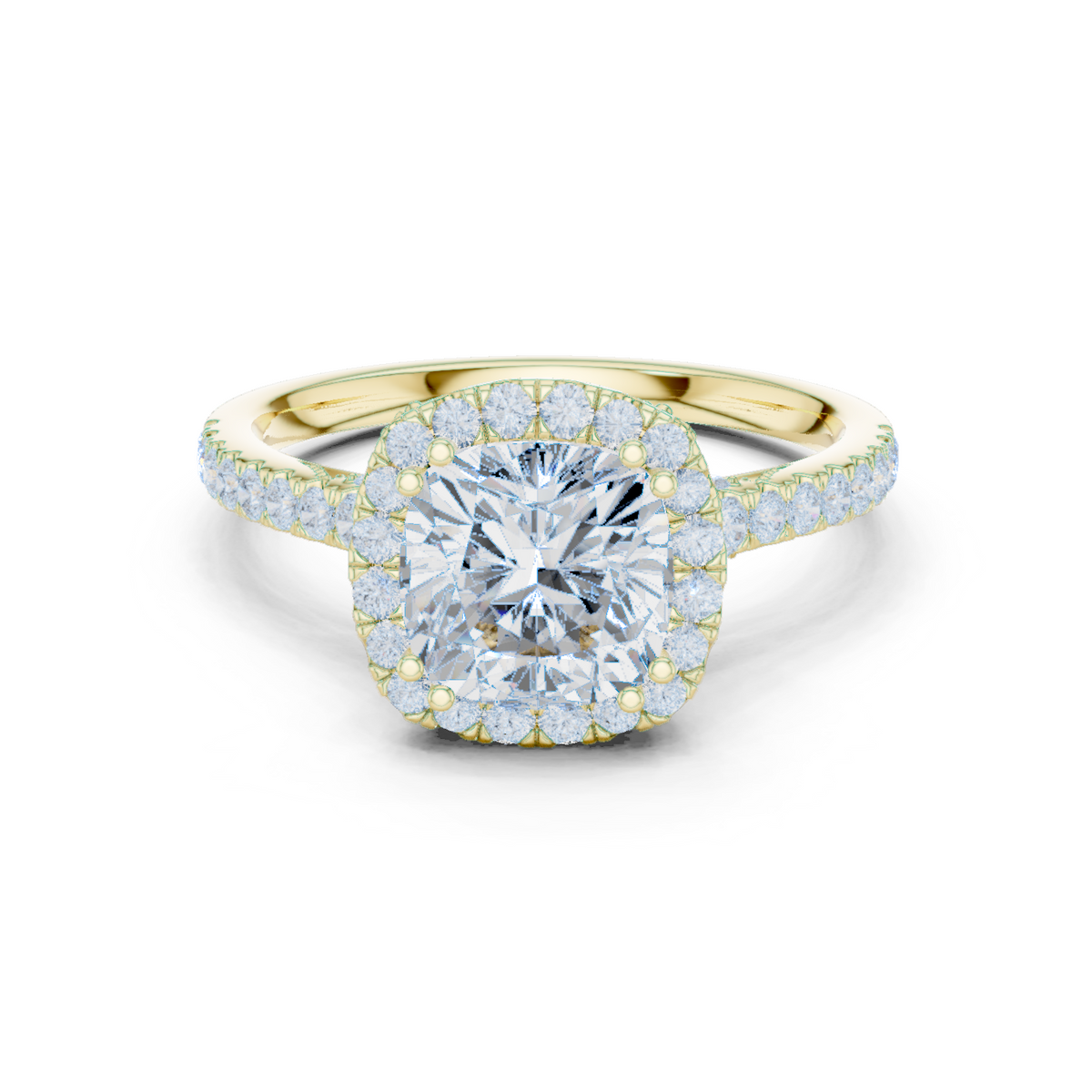 14K Solid Gold Lab Diamond Halo Ring, Yellow Gold