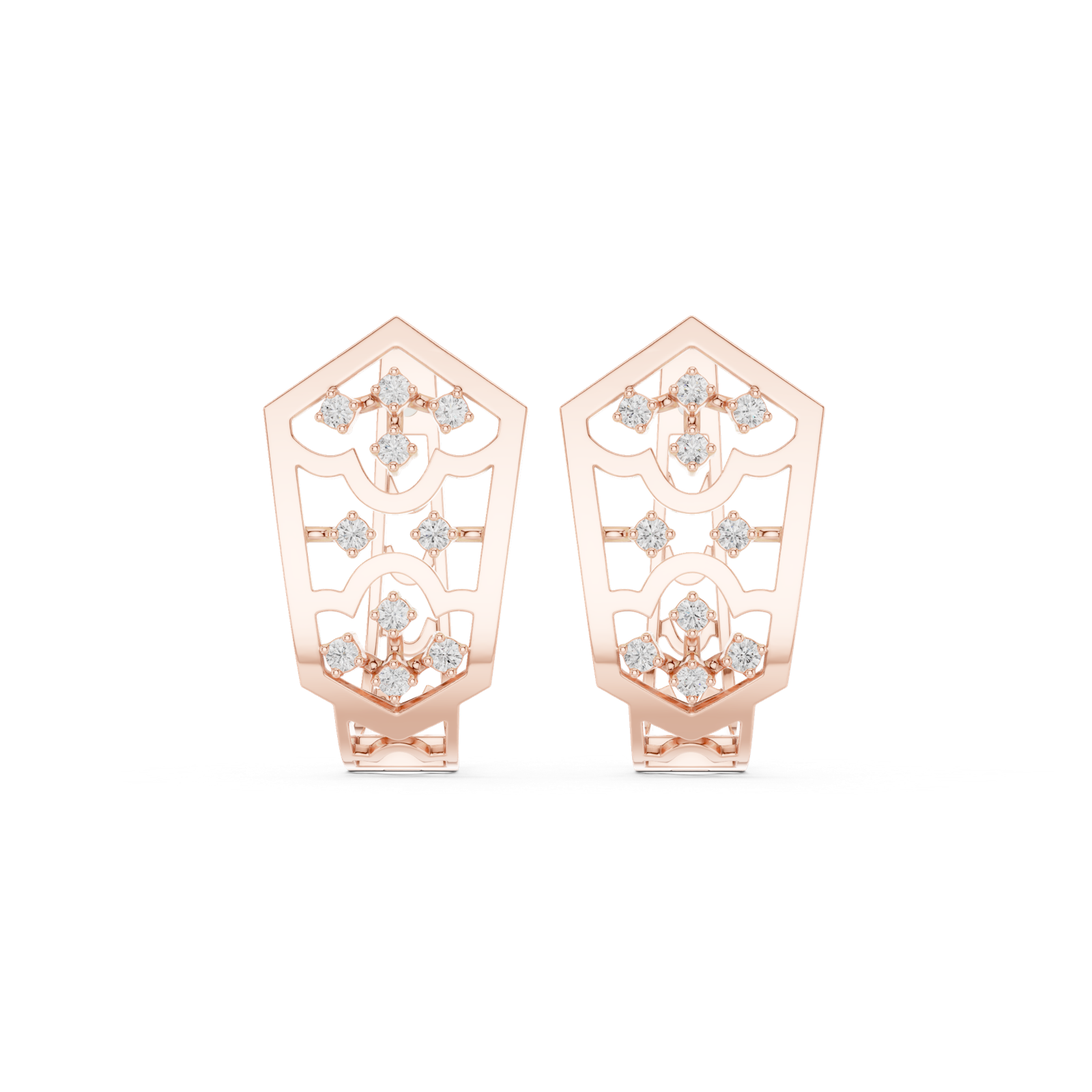 14K Solid Gold Lab Diamond Cluster Earrings, Rose Gold