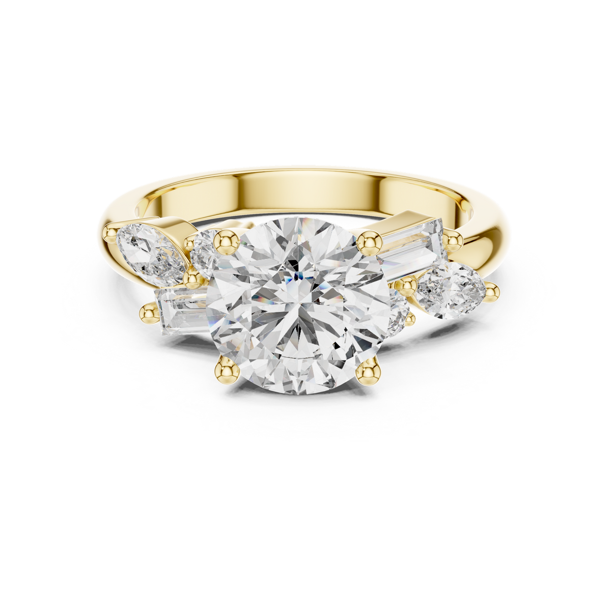 14K Solid Gold Lab Diamond Three-Stone Ring, Yellow Gold