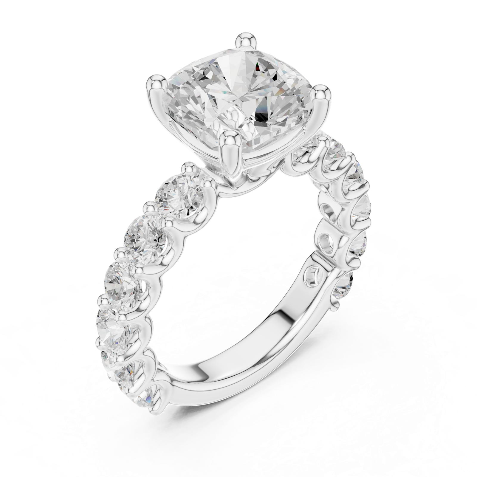 Gold Ring DDLR-087, Cushion center stone, White Gold, view 2