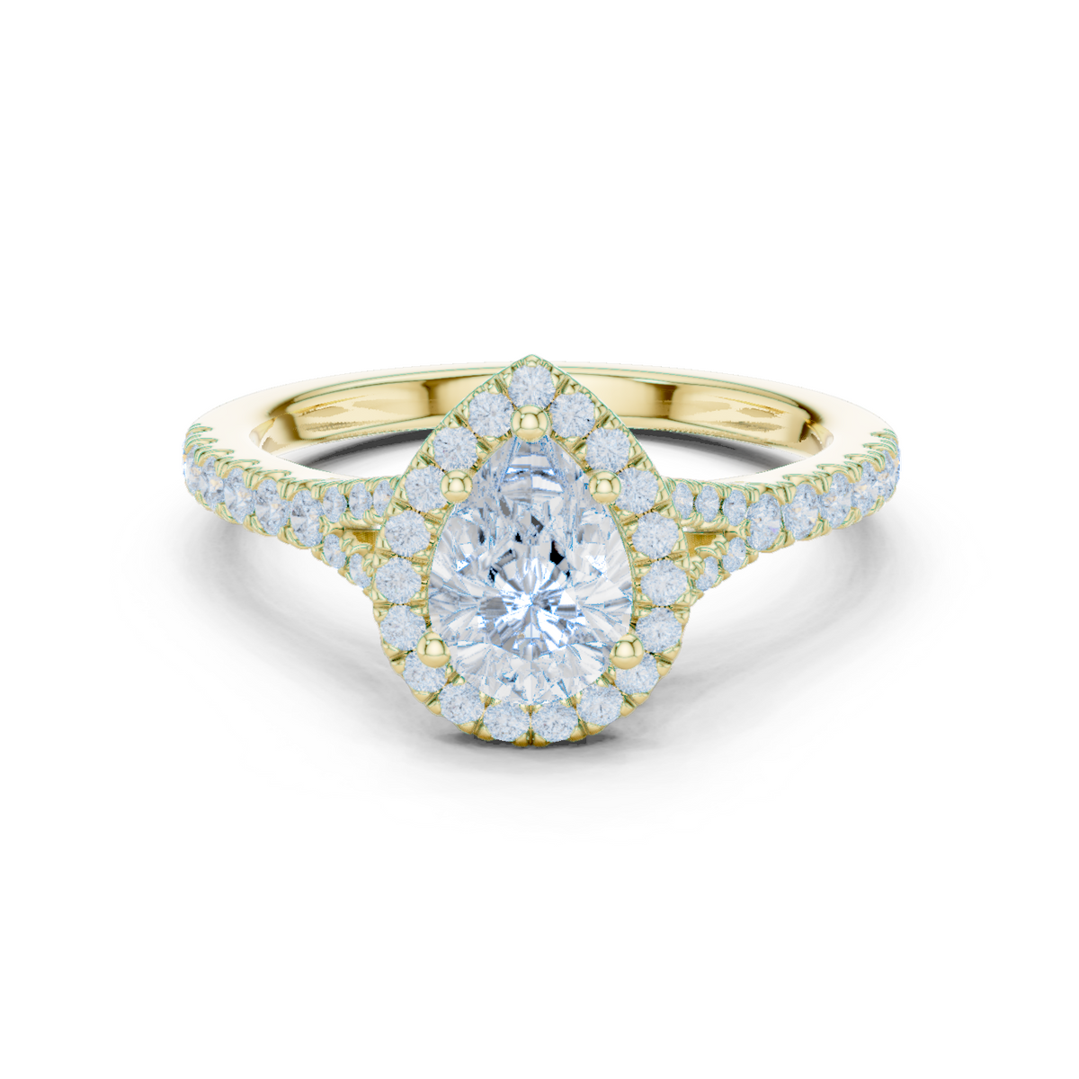 14K Solid Gold Lab Diamond Halo Ring, Yellow Gold