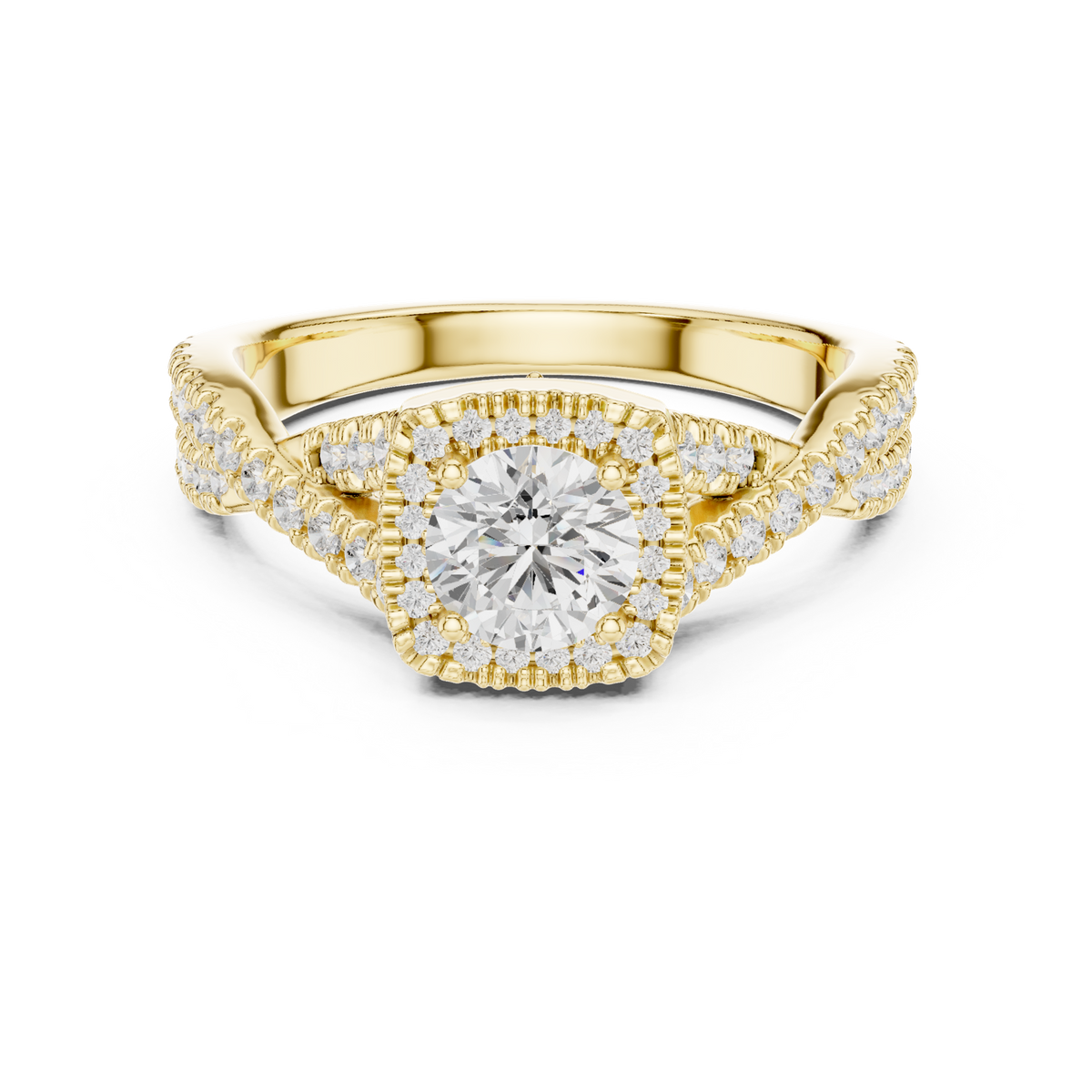 14K Solid Gold Lab Diamond Halo Ring, Yellow Gold