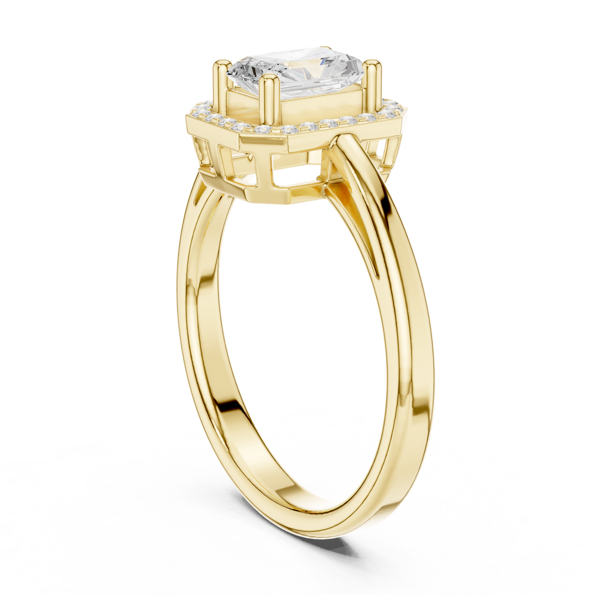 14K Solid Gold Lab Diamond Halo Ring, Yellow Gold, view 1