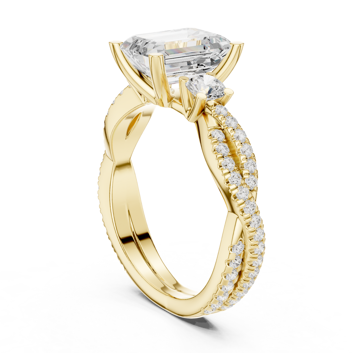 14K Solid Gold Lab Diamond Three-Stone Ring, Yellow Gold, view 1