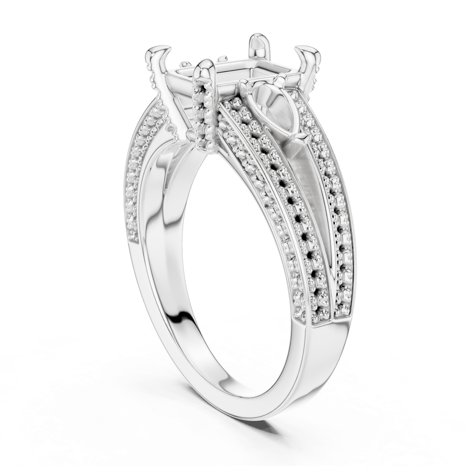 Gold Ring, Radiant center stone, White Gold, view 1