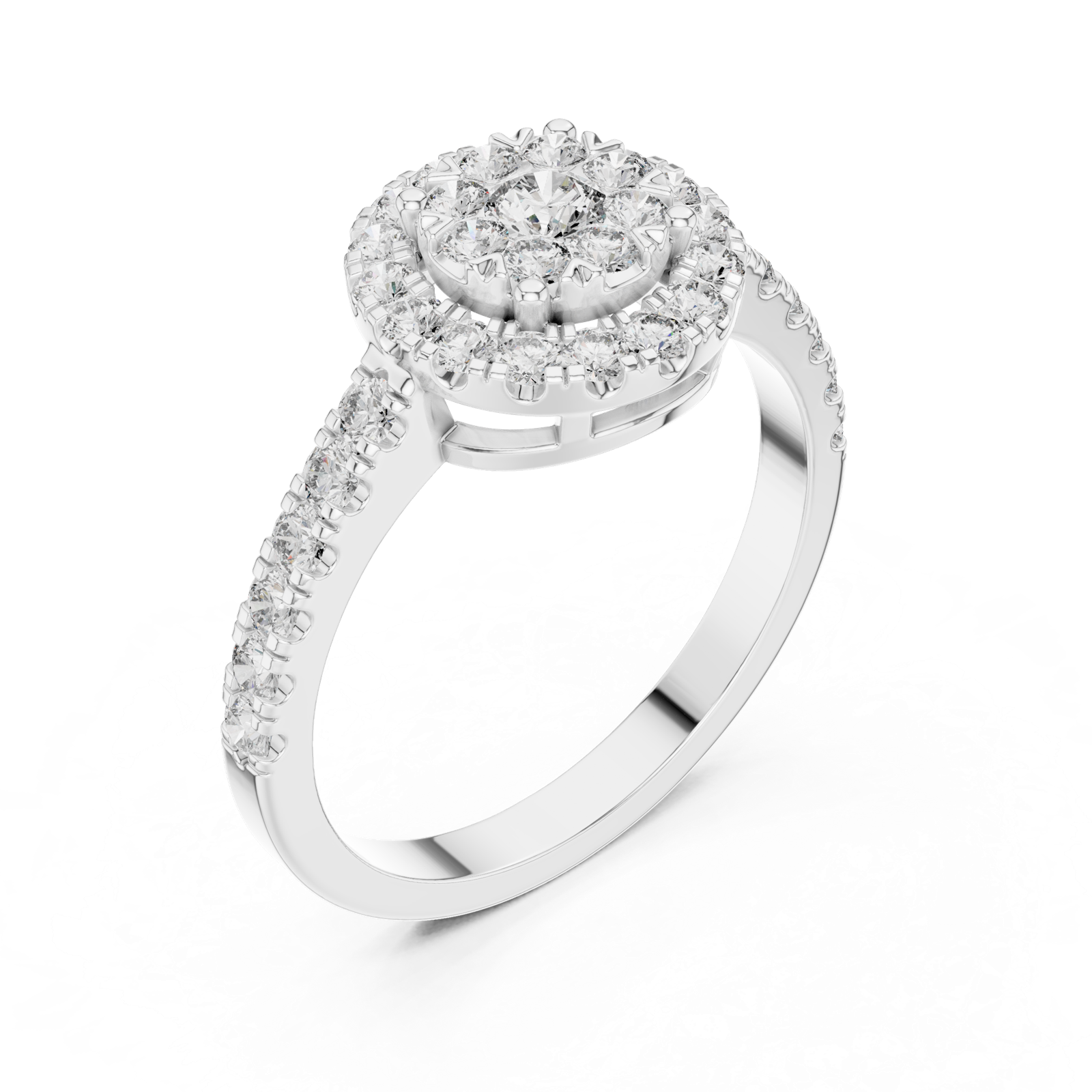 14K Solid Gold Lab Diamond Halo Ring, White Gold, view 2