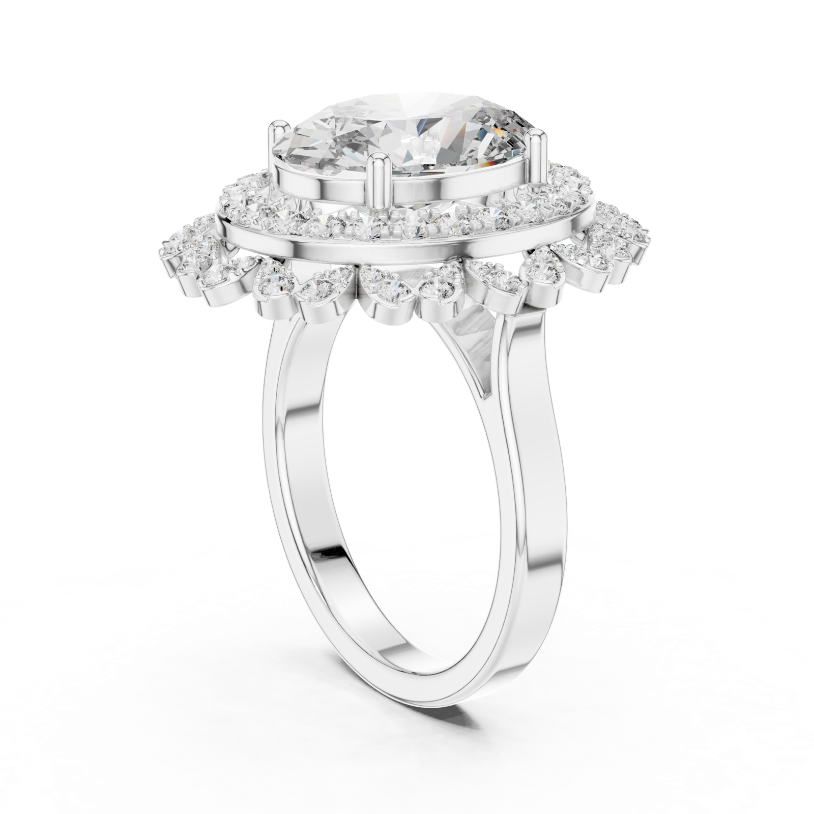 14K Solid Gold Lab Diamond Halo Ring, White Gold, view 1