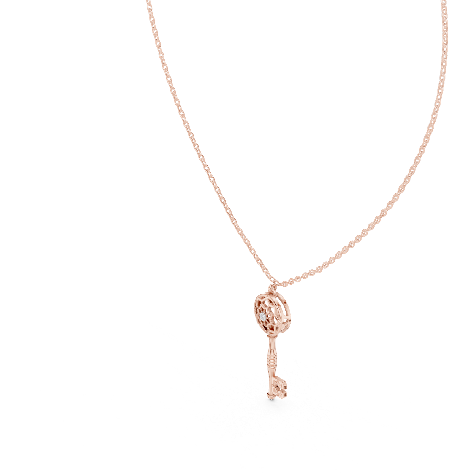 14K Solid Gold Lab Diamond Pendant Necklace, Rose Gold, view 2
