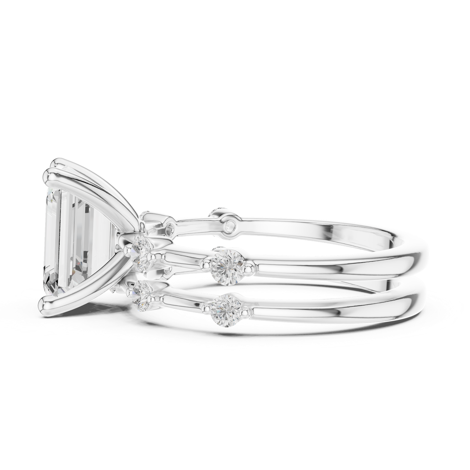 Gold Ring DDLR-441, Emerald center stone, White Gold, view 3