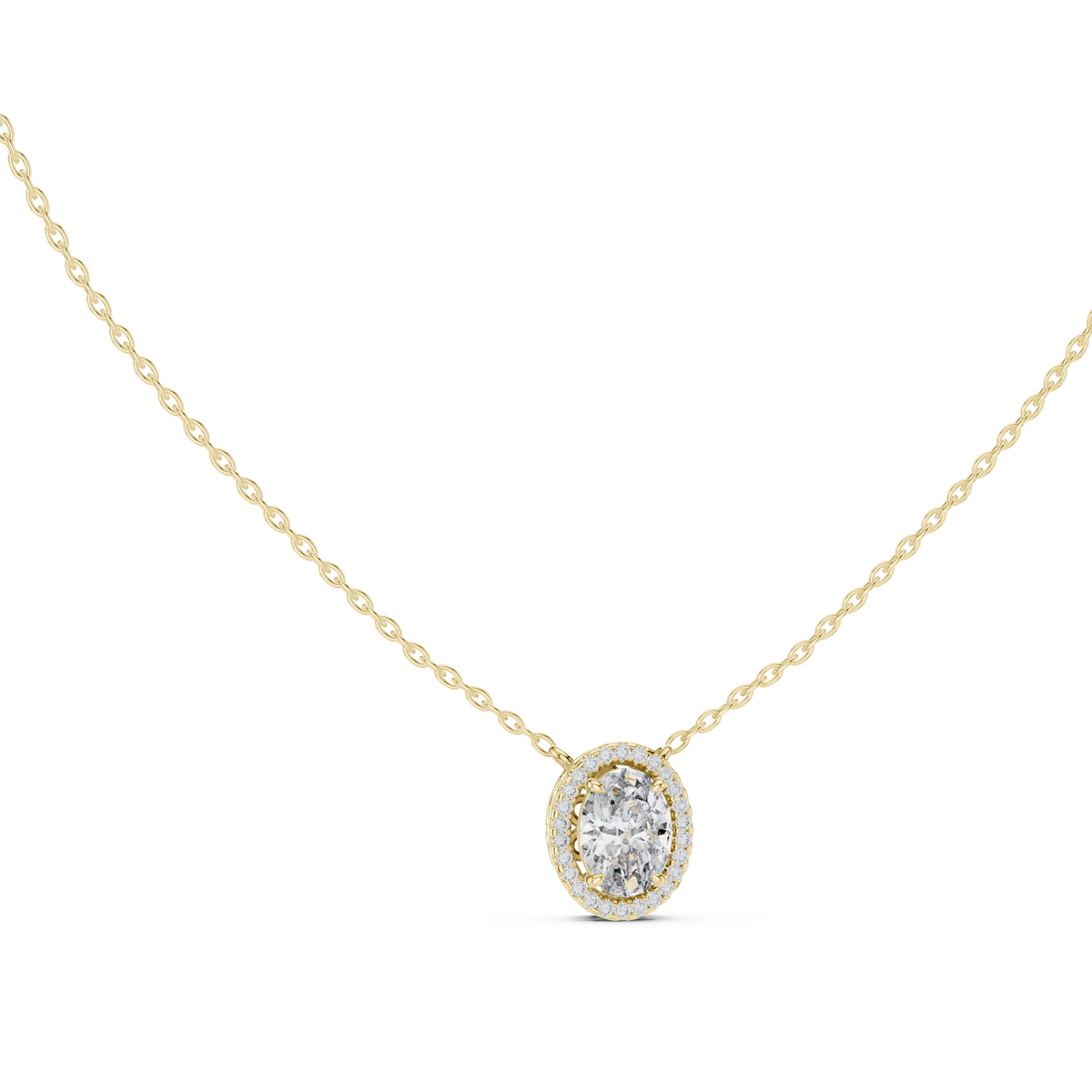 14K Solid Gold Lab Diamond Halo Pendant Necklace, Yellow Gold, view 1