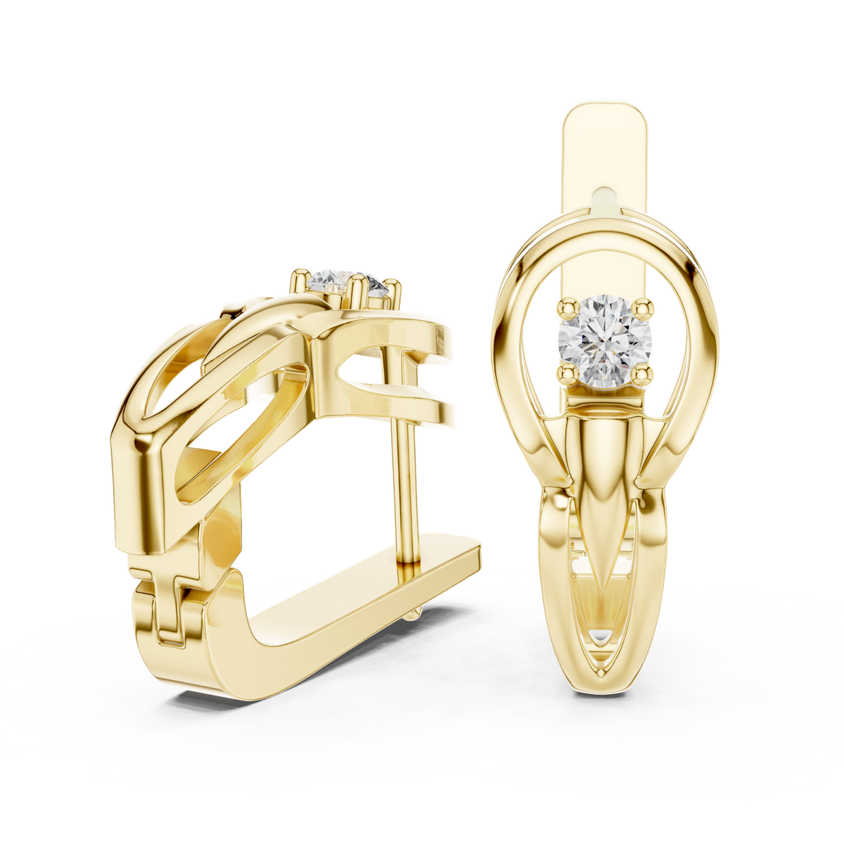 14K Solid Gold Lab Diamond Huggie Earrings, Yellow Gold, view 1