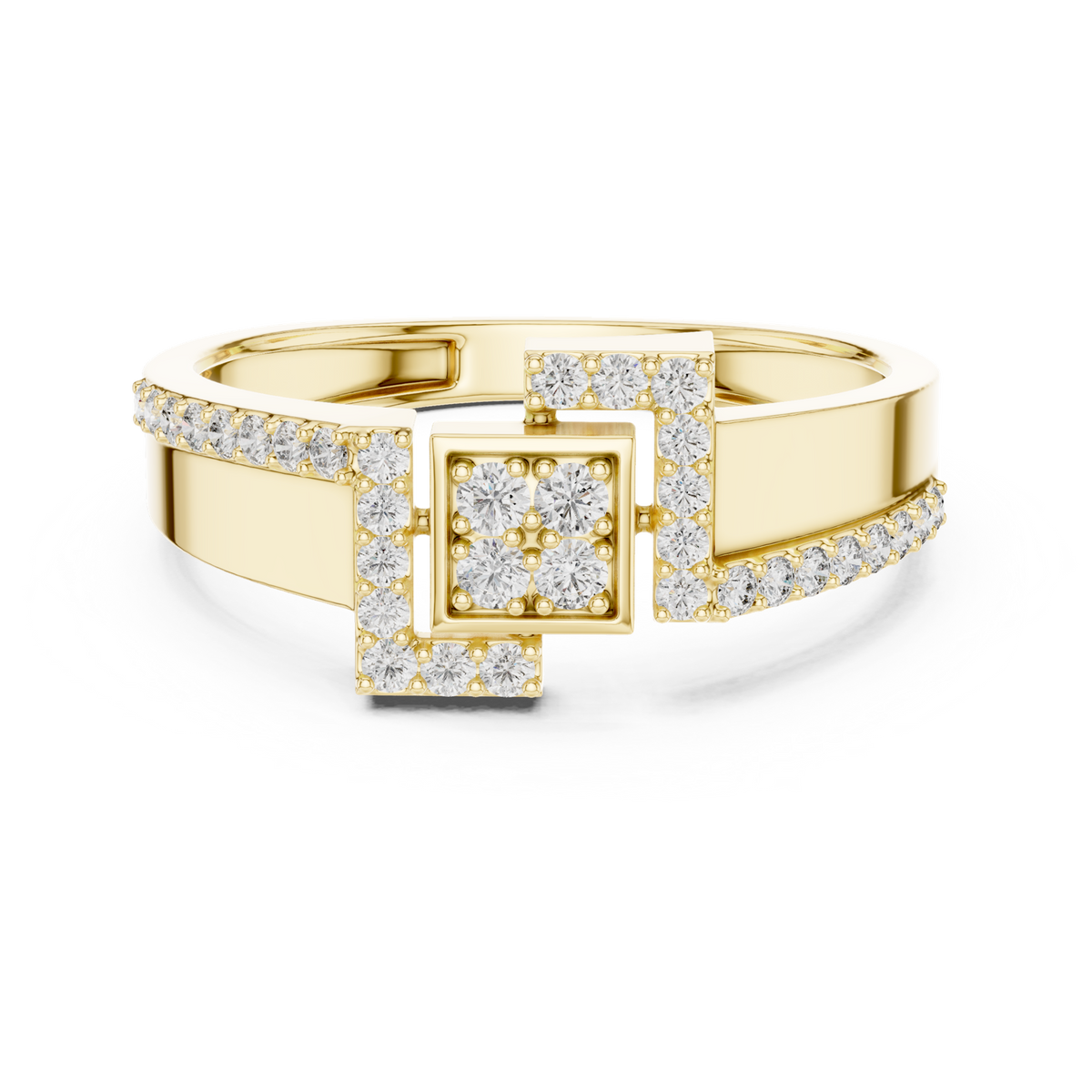 14K Solid Gold Lab Diamond Cluster Ring, Yellow Gold