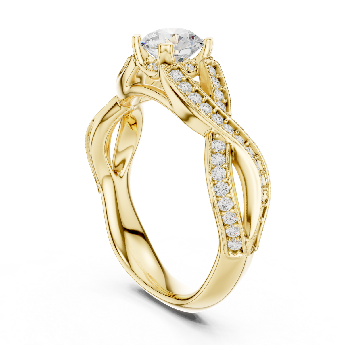 14K Solid Gold Lab Diamond Solitaire Ring, Yellow Gold, view 1