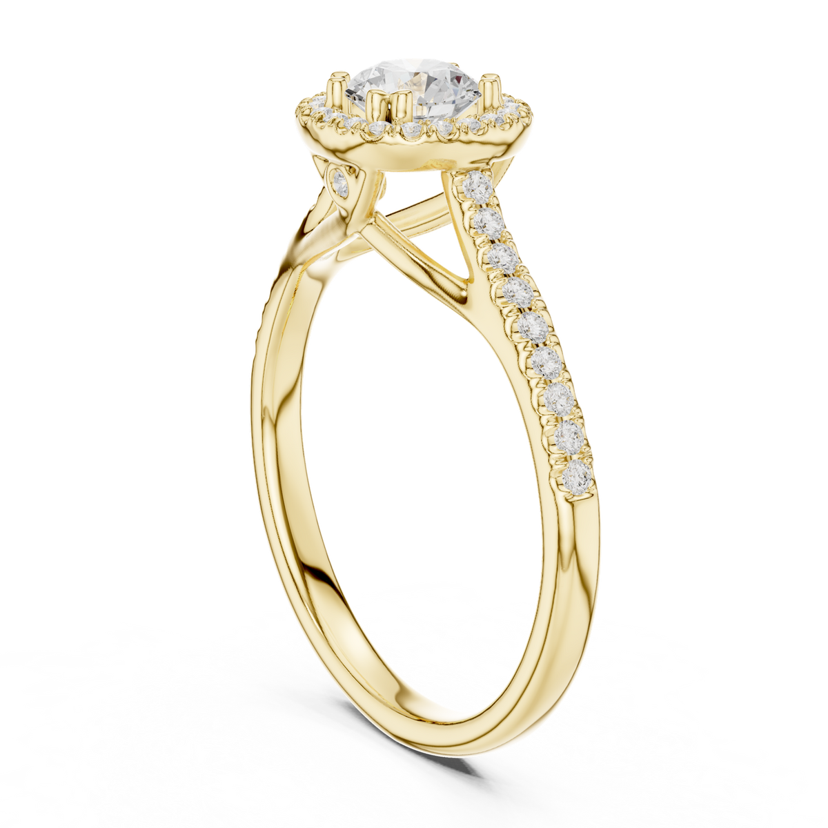 14K Solid Gold Lab Diamond Halo Ring, Yellow Gold, view 1