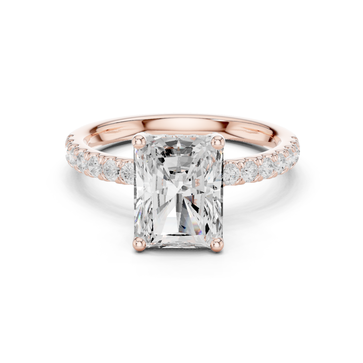 Gold Ring DDLR-161, Radiant center stone, Rose Gold