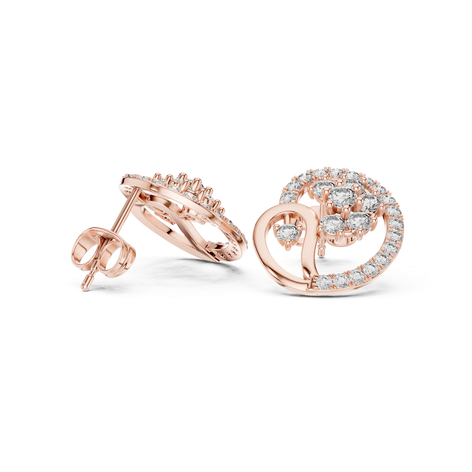14K Solid Gold Lab Diamond Cluster Earrings, Rose Gold, view 1