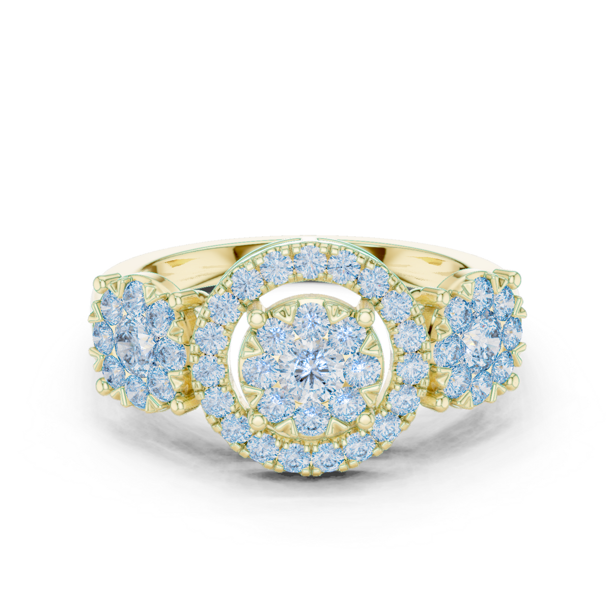 14K Solid Gold Lab Diamond Three-Stone Ring, Yellow Gold