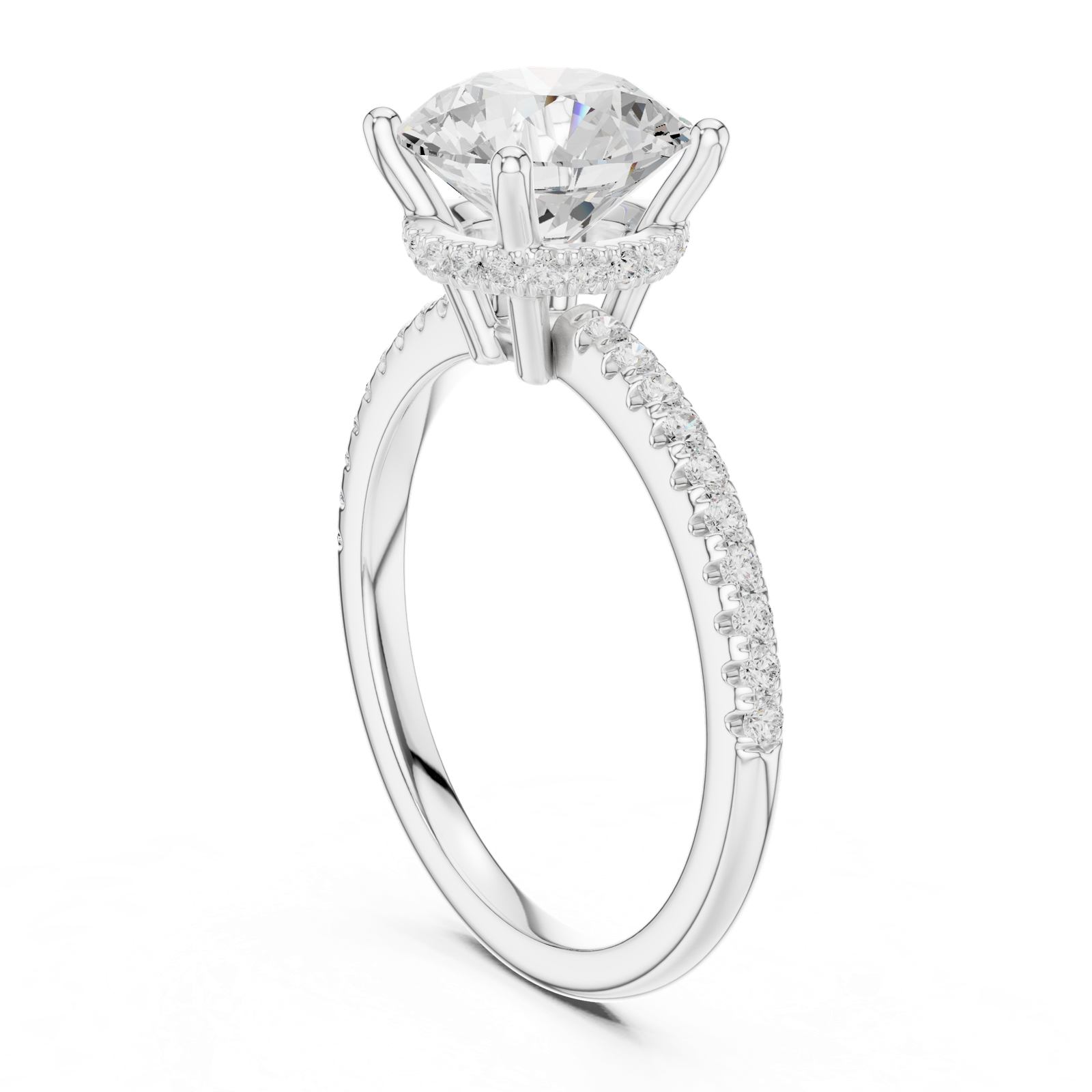 Gold Ring DDLR-177, Round center stone, White Gold, view 1