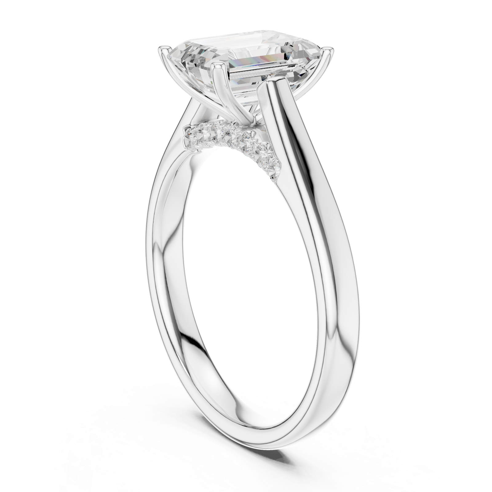 Gold Jewelry, Emerald center stone, White Gold, view 1