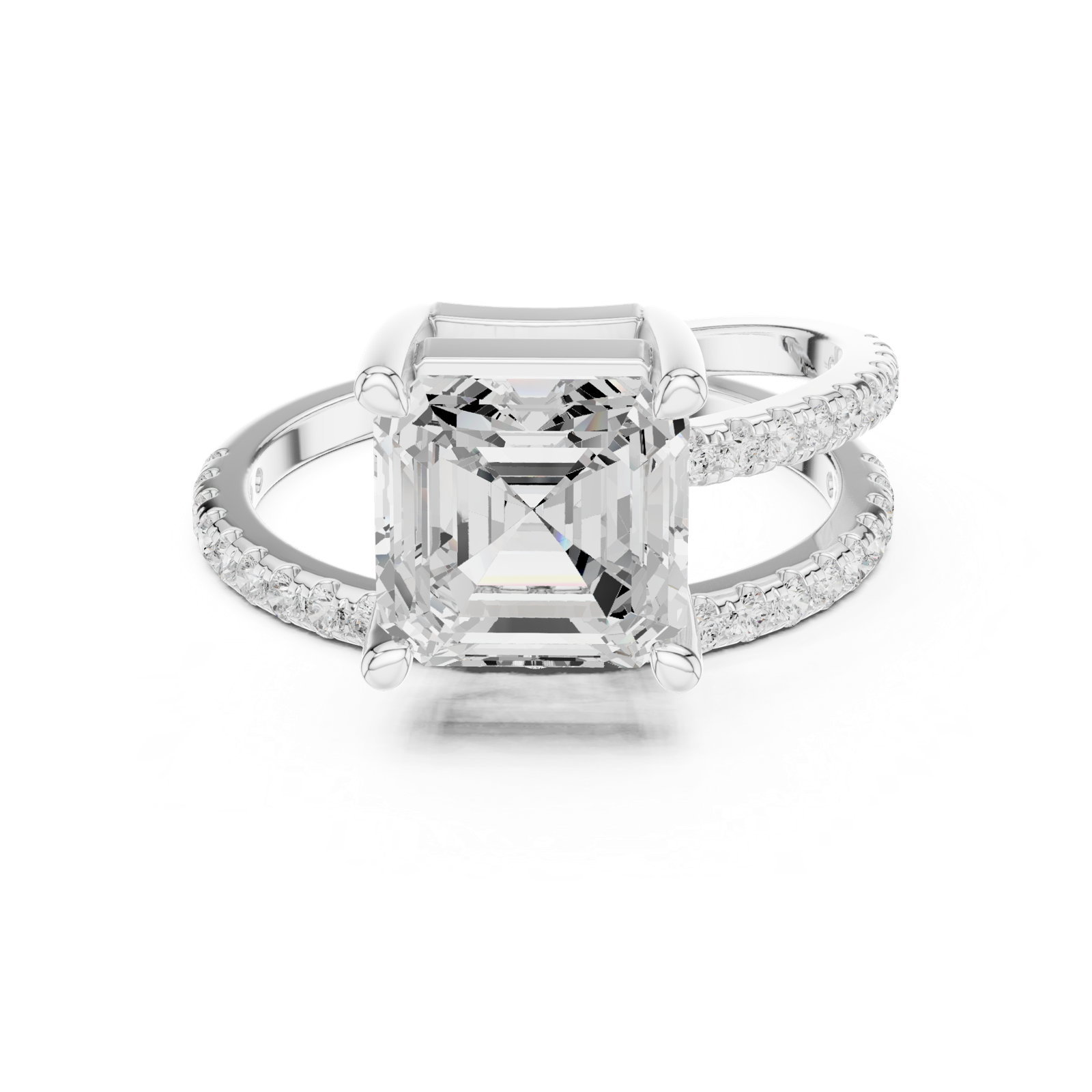 Gold Jewelry, Asscher center stone, White Gold, view 4