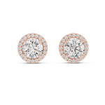 14K Solid Gold Lab Diamond Halo Earrings, Rose Gold, view 4