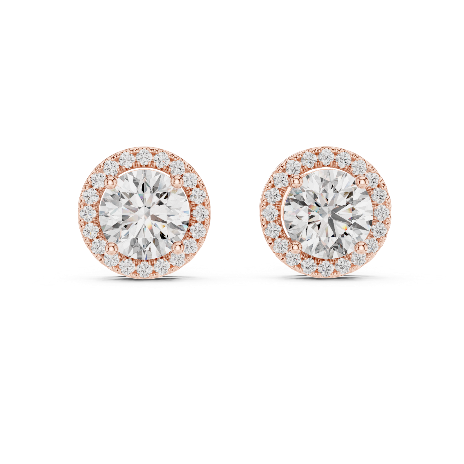 14K Solid Gold Lab Diamond Halo Earrings, Rose Gold, view 4