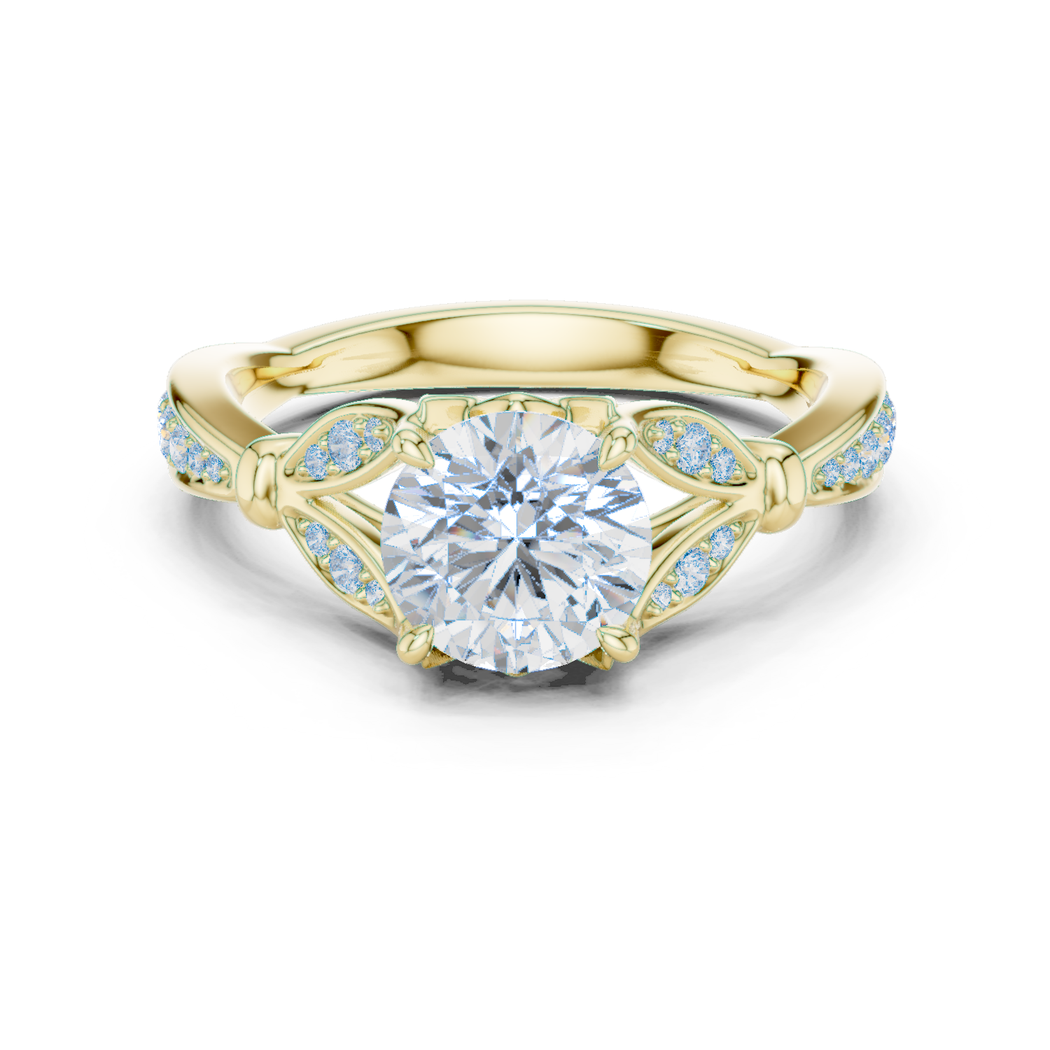 Gold Ring DDLR-257, Round center stone, Yellow Gold