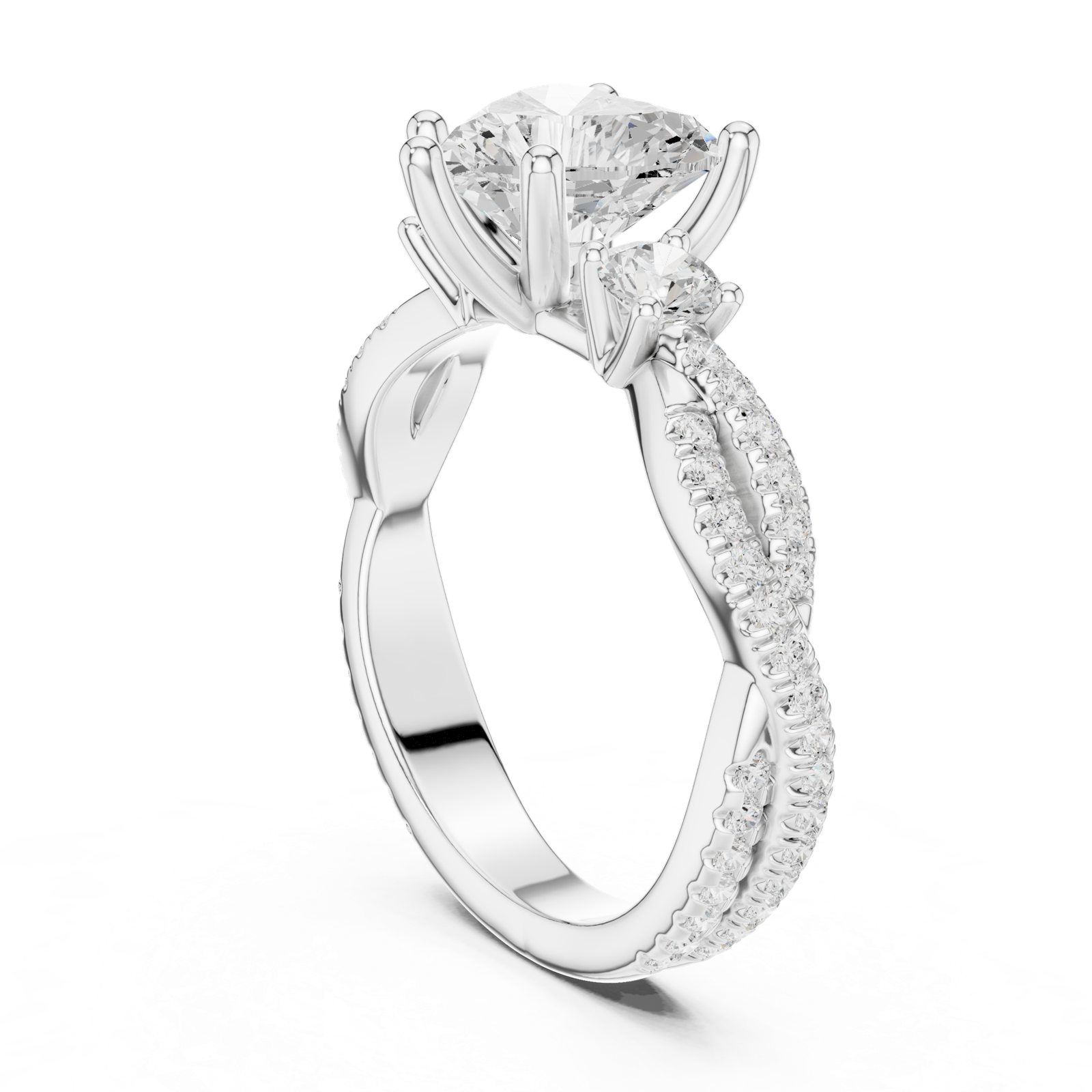 Gold Ring DDLR-281, Heart center stone, White Gold, view 1