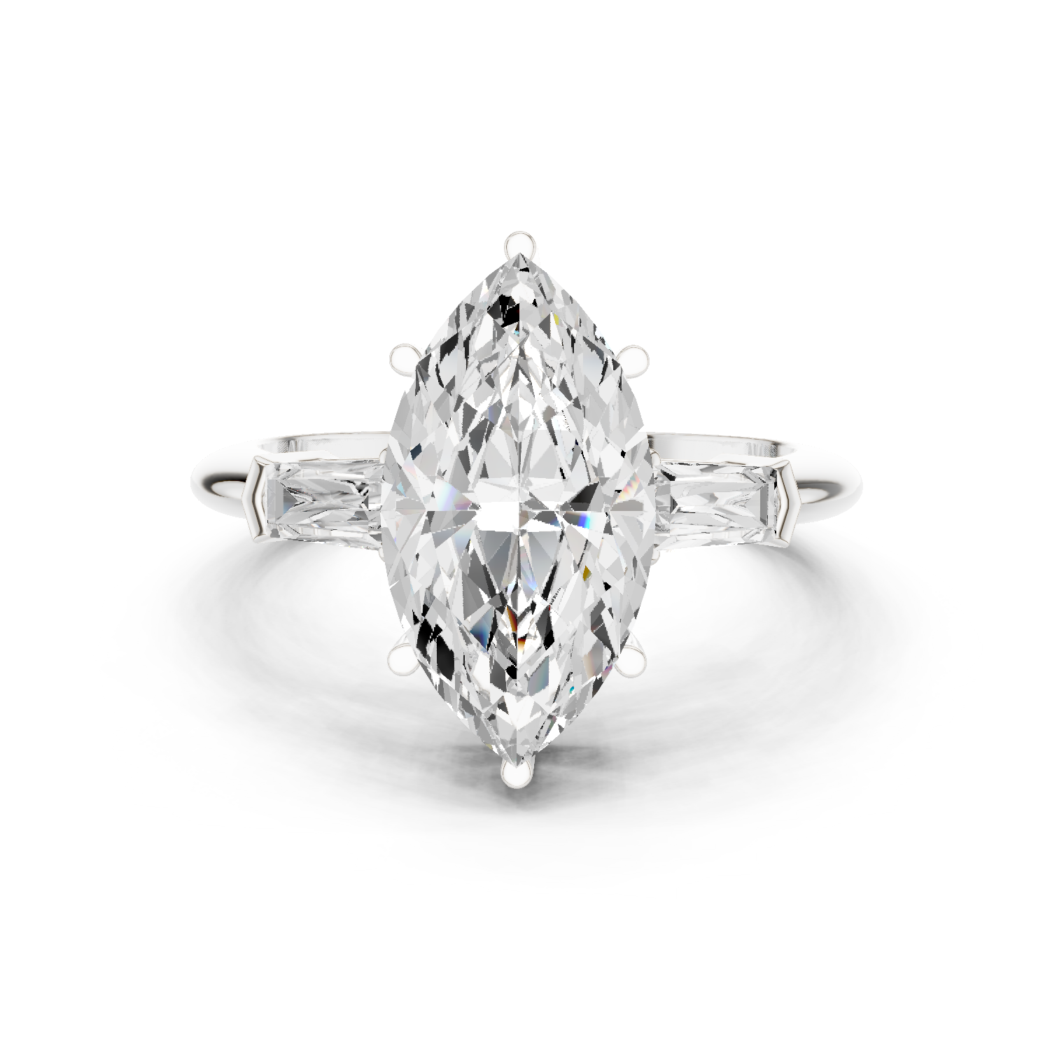 Gold Jewelry L35-67, Marquise center stone, White Gold