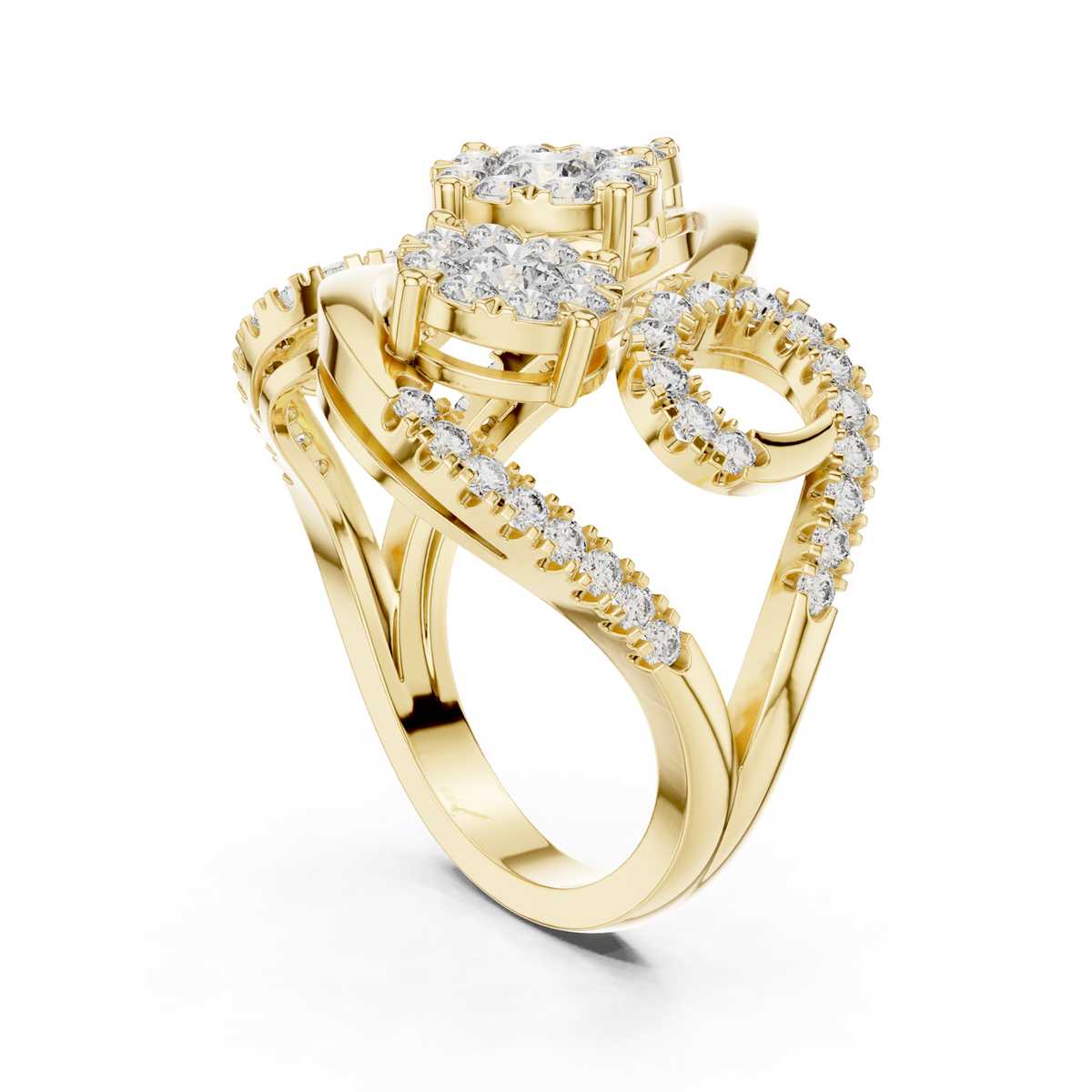 14K Solid Gold Lab Diamond Flower Cluster Ring, Yellow Gold, view 1