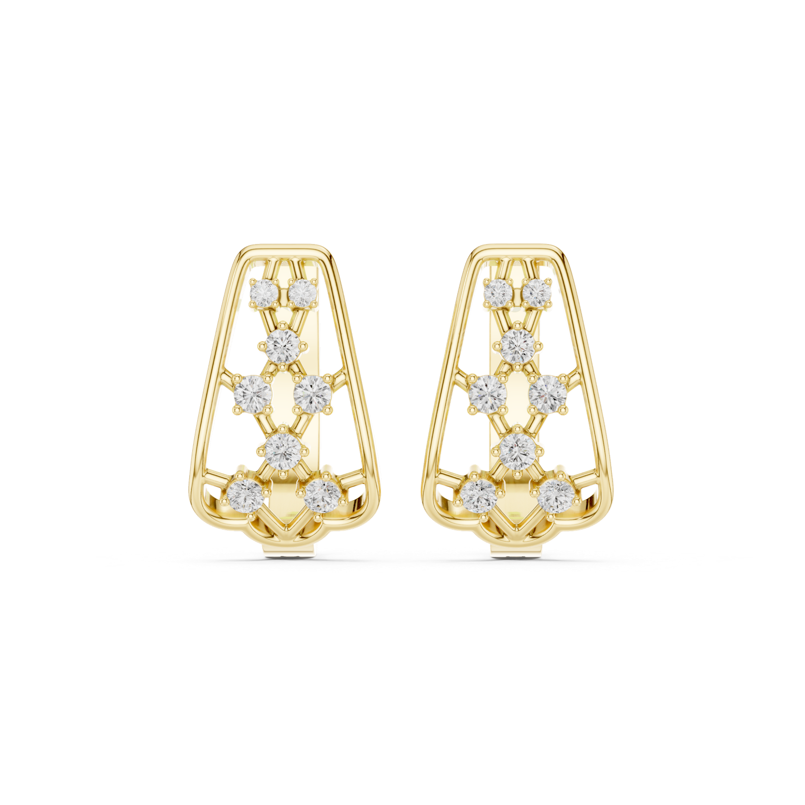14K Solid Gold Lab Diamond Cluster Earrings, Yellow Gold