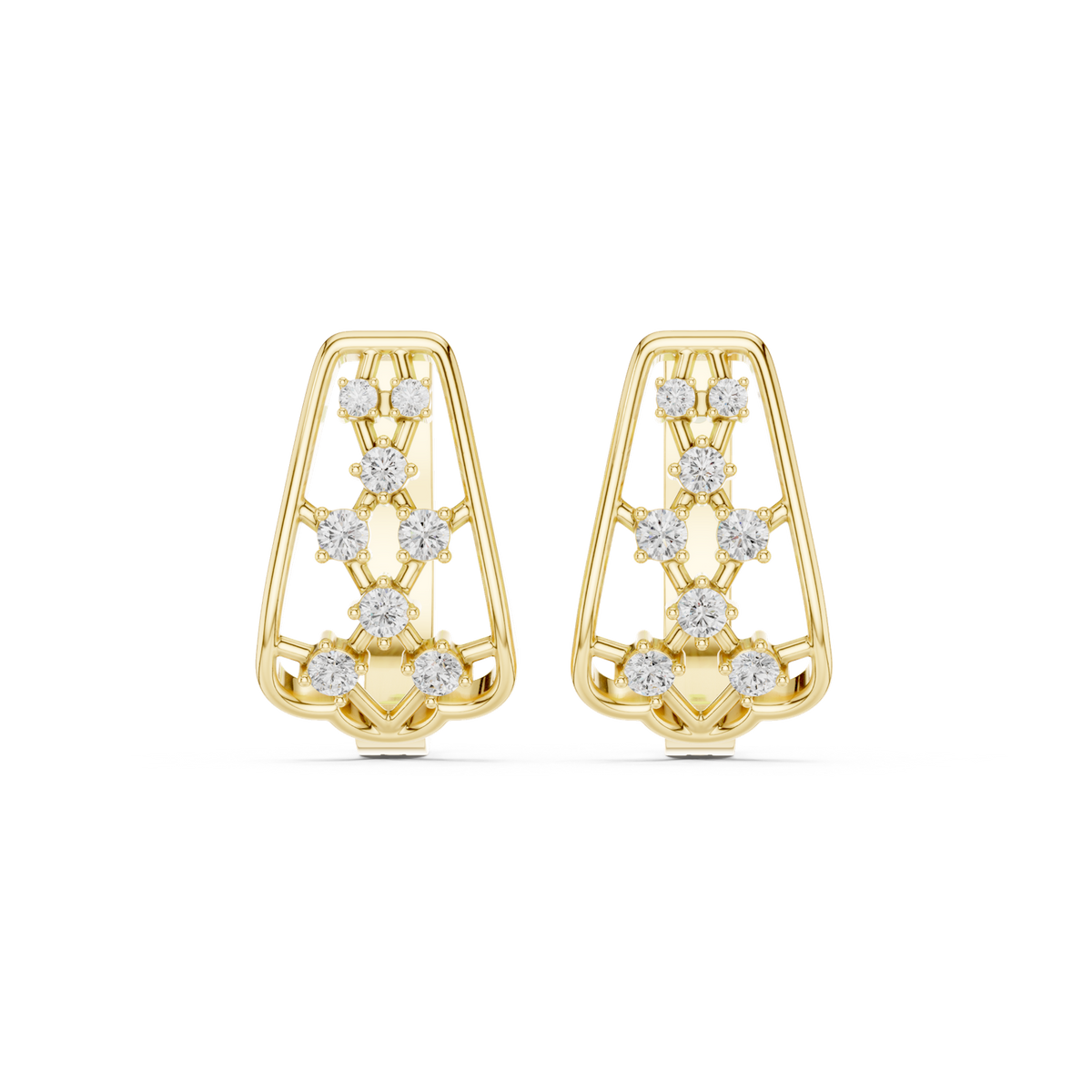 14K Solid Gold Lab Diamond Cluster Earrings, Yellow Gold