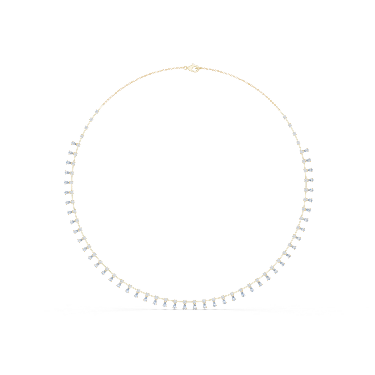 14K Solid Gold Lab Diamond Station Necklace, Yellow Gold