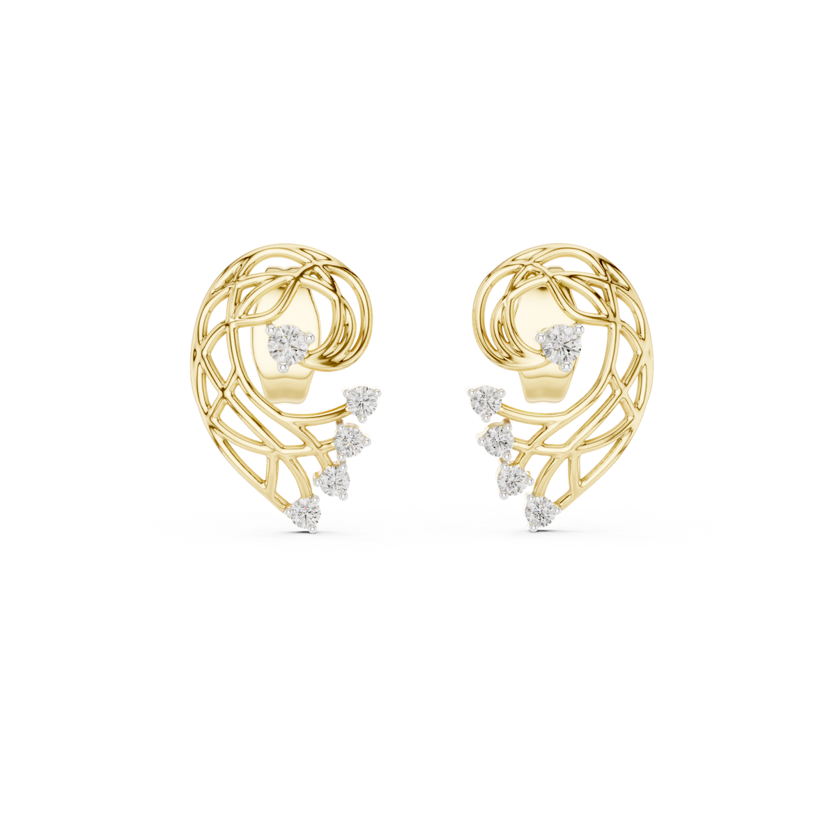 14K Solid Gold Lab Diamond Stud Earrings, Yellow Gold