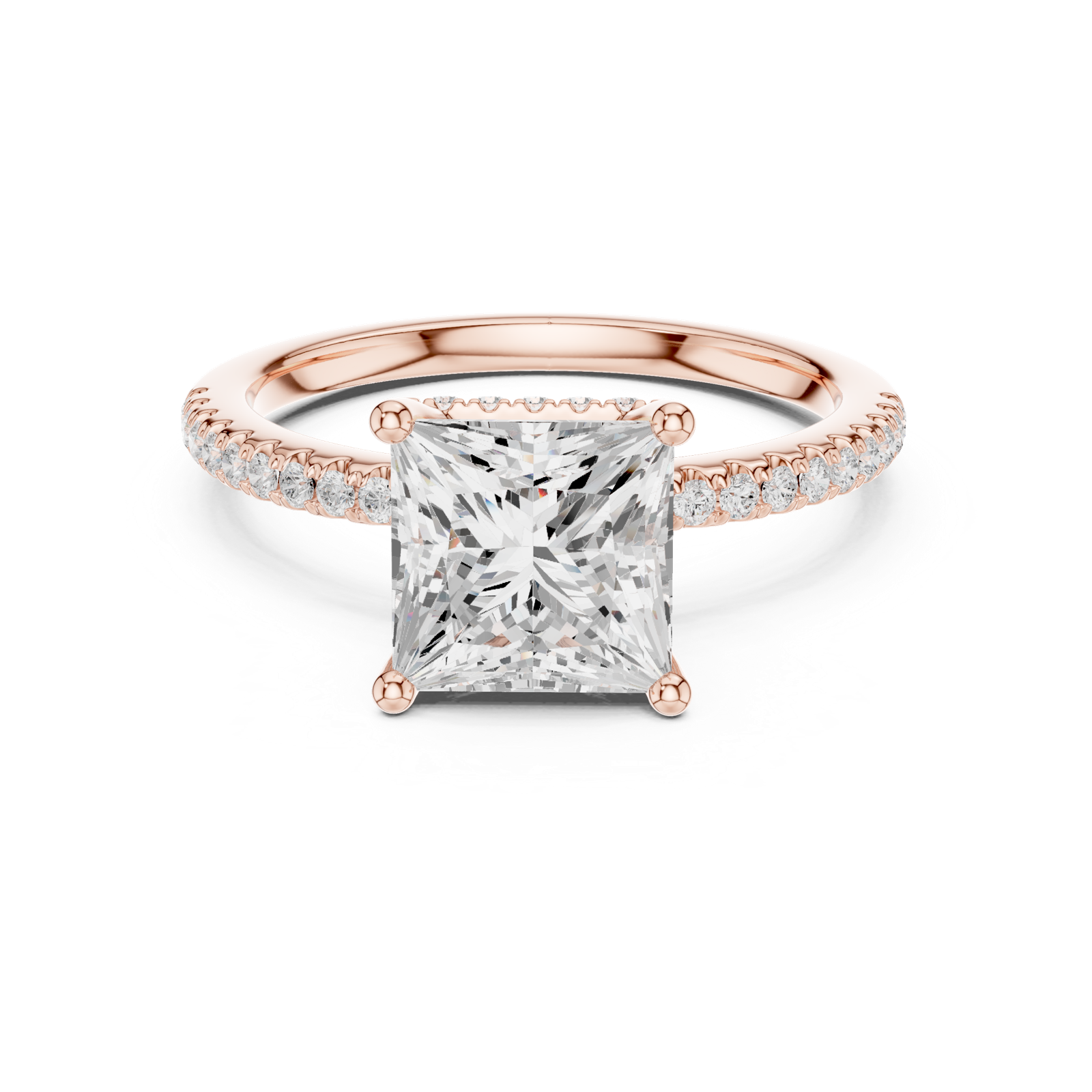 Gold Ring DDLR-177, Princess center stone, Rose Gold, view 4