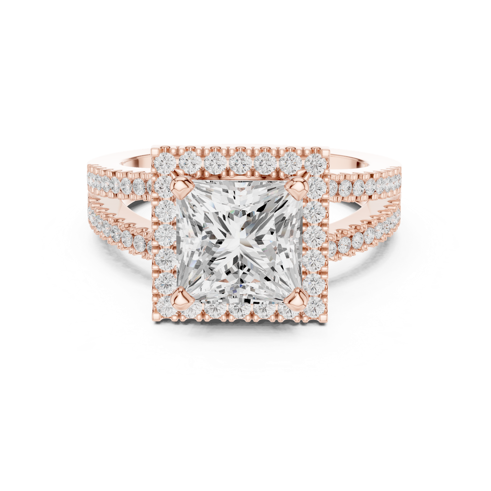 Gold Ring DDLR-350, Princess center stone, Rose Gold, view 4