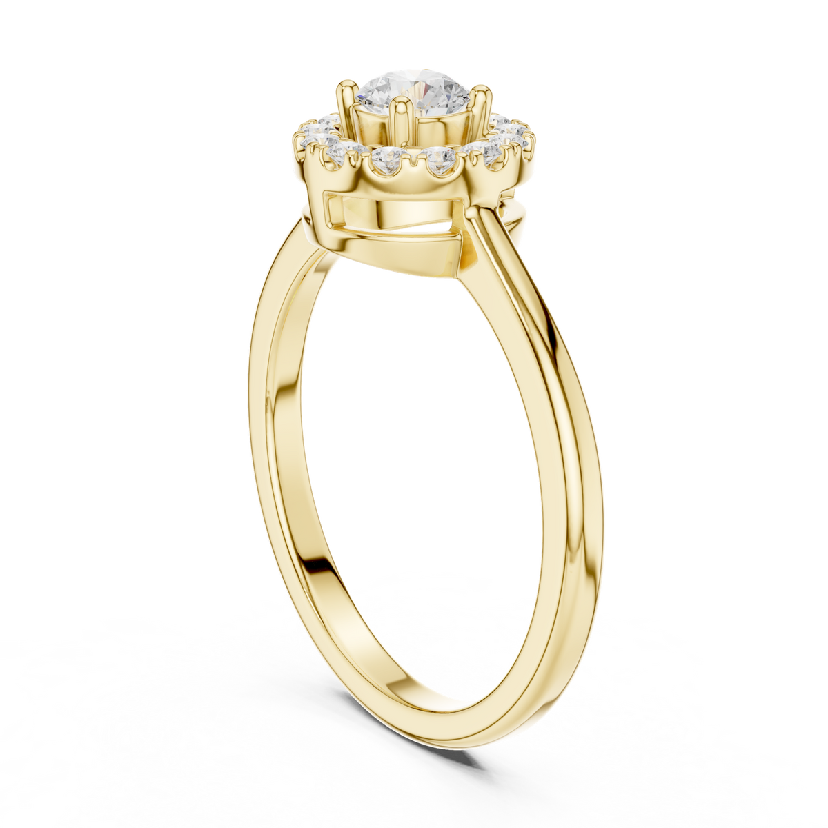 14K Solid Gold Lab Diamond Halo Ring, Yellow Gold, view 1