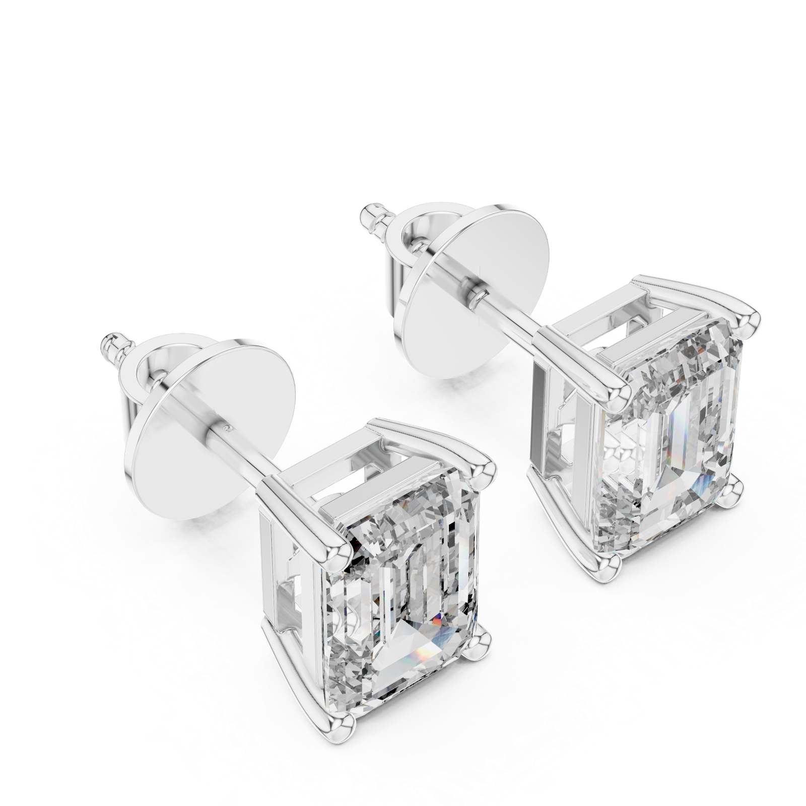 14K Solid Gold Lab Diamond Stud Earrings, White Gold, view 2
