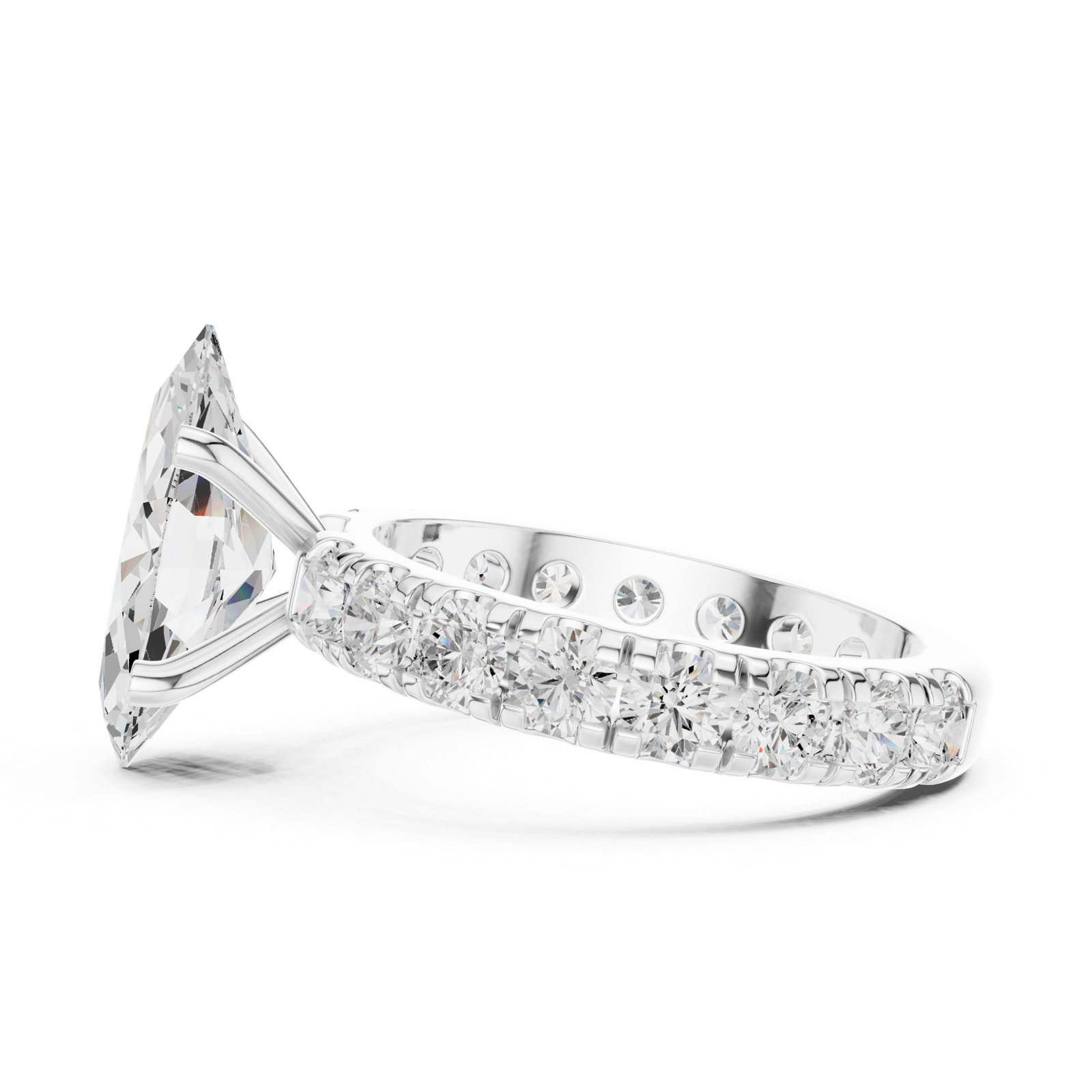 Gold Jewelry L35-63, Marquise center stone, White Gold, view 3