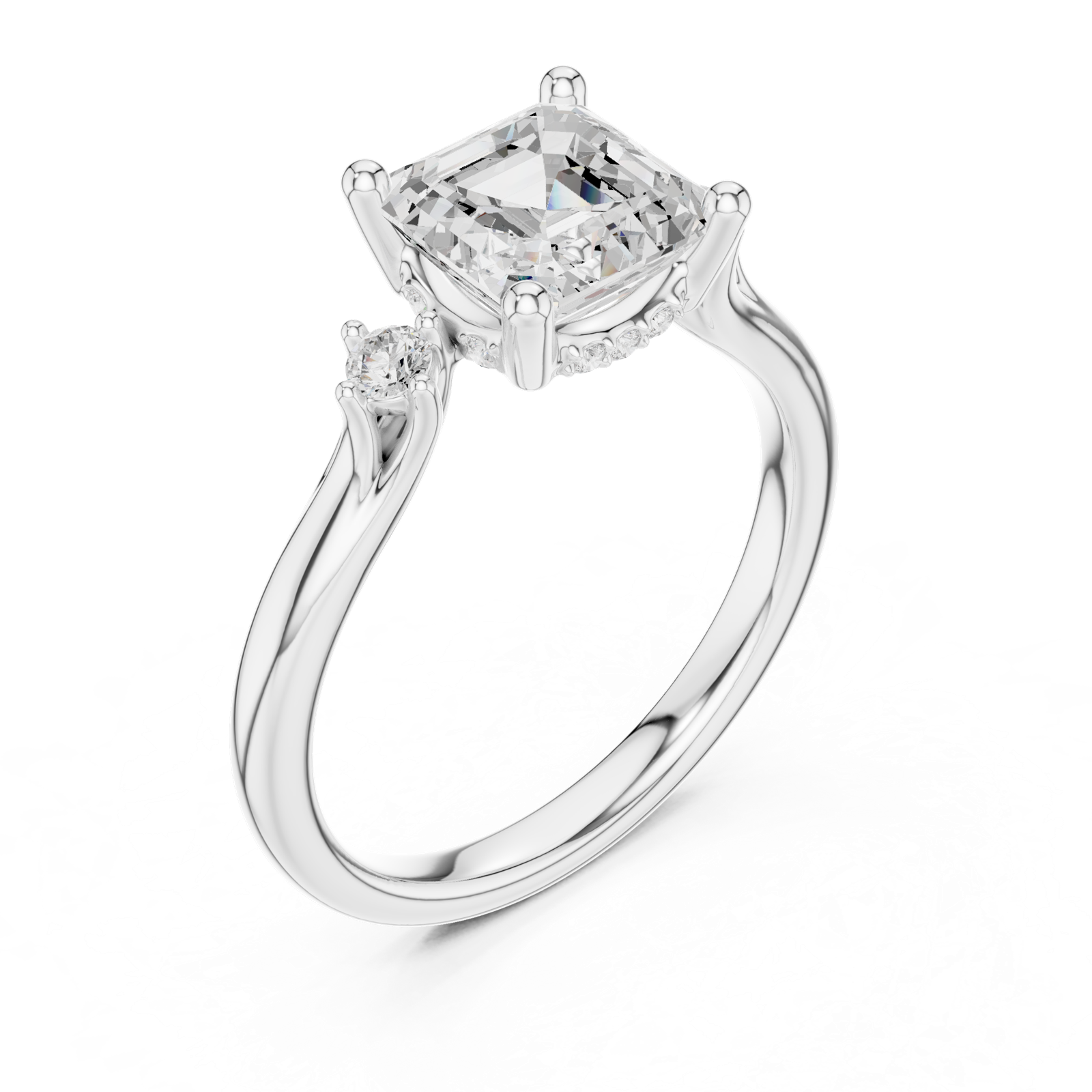 Gold Ring DDLR-164, Asscher center stone, White Gold, view 2