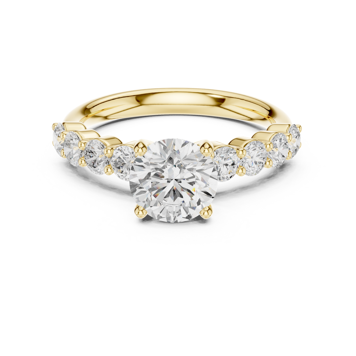 14K Solid Gold Lab Diamond Three-Stone Ring, Yellow Gold