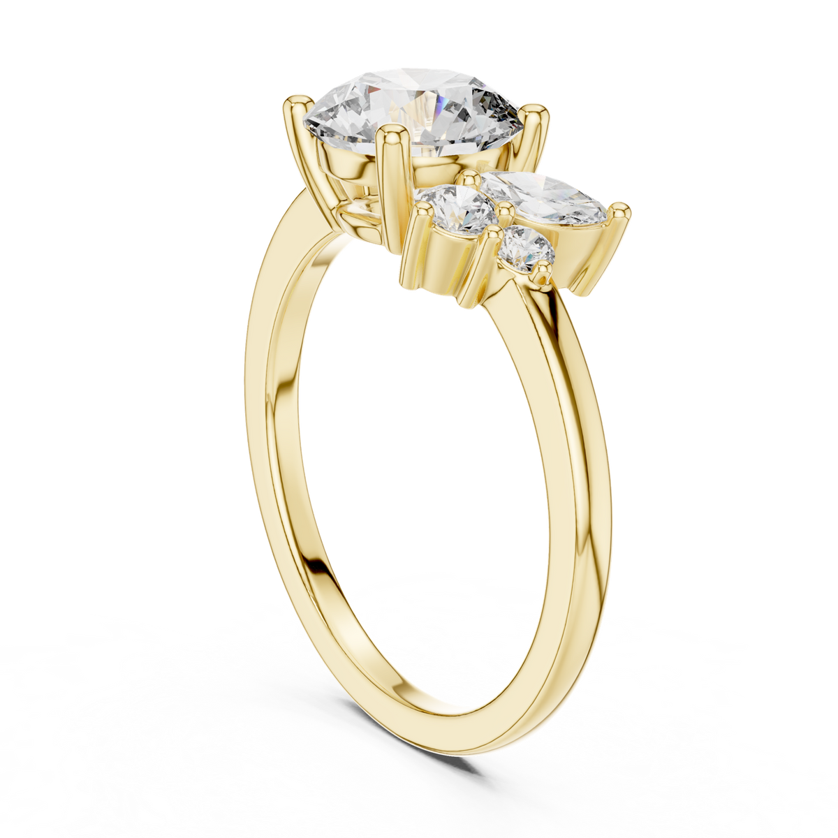 14K Solid Gold Lab Diamond Three-Stone Ring, Yellow Gold, view 1