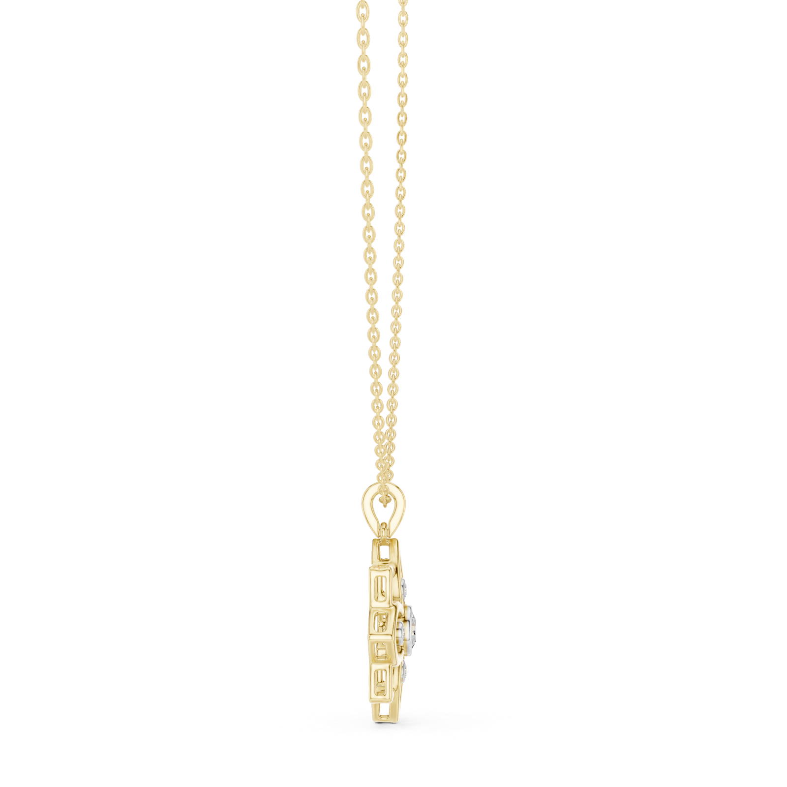 14K Solid Gold Lab Diamond Flower Pendant Necklace, Yellow Gold, view 3