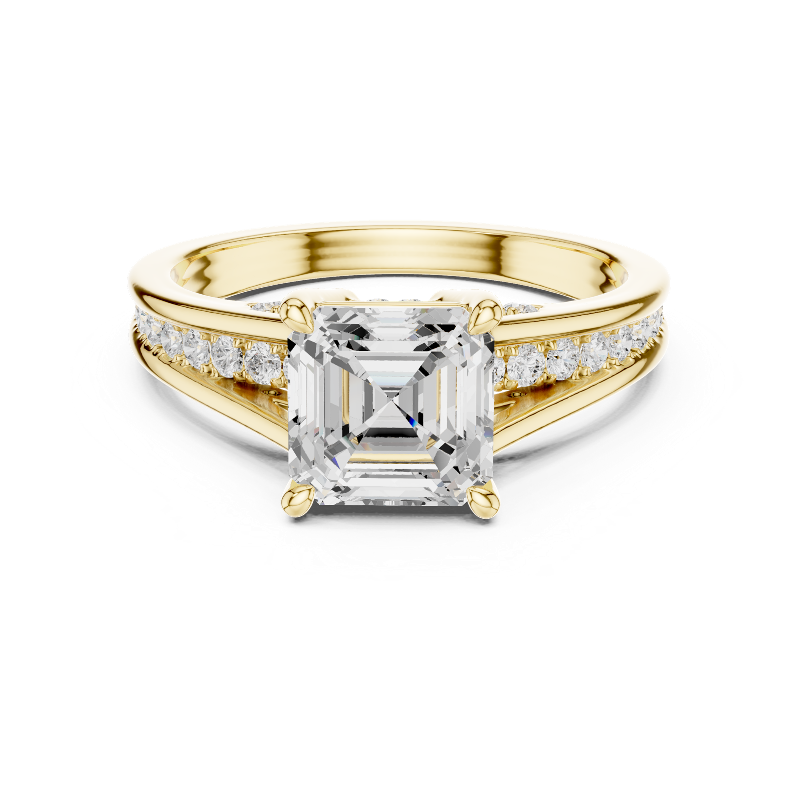 Gold Ring, Asscher center stone, Yellow Gold, view 4