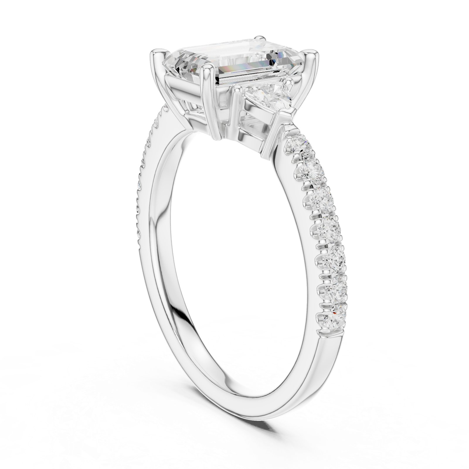 Gold Ring, Emerald center stone, White Gold, view 1