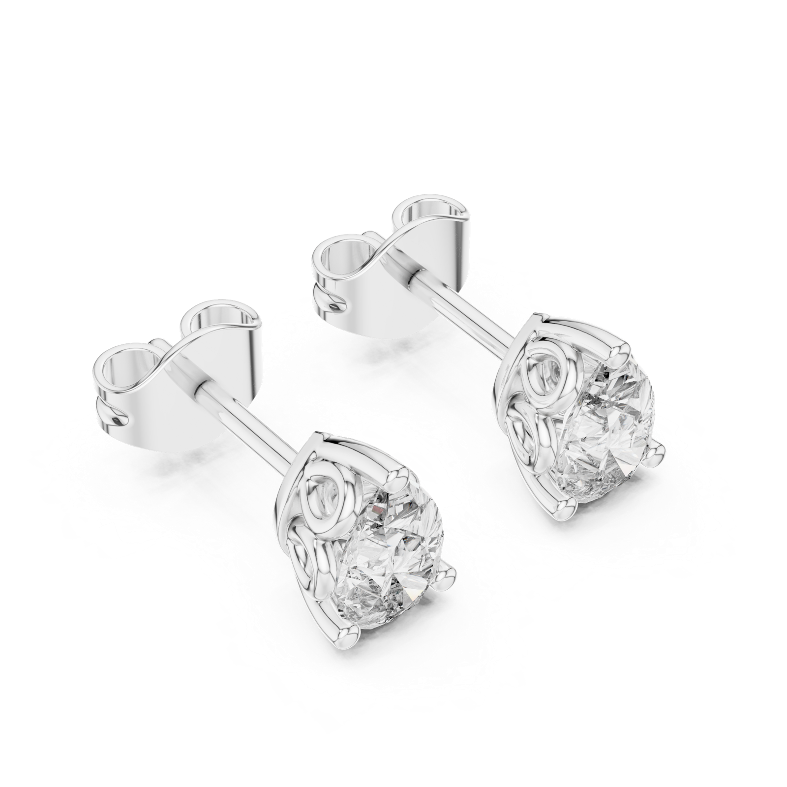 14K Solid Gold Lab Diamond Stud Earrings, White Gold, view 2