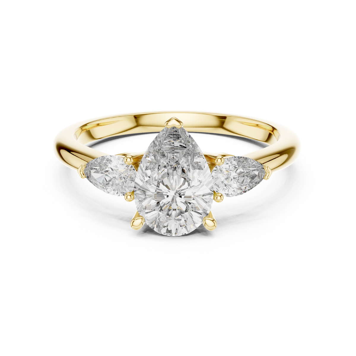 14K Solid Gold Lab Diamond Three-Stone Ring, Yellow Gold