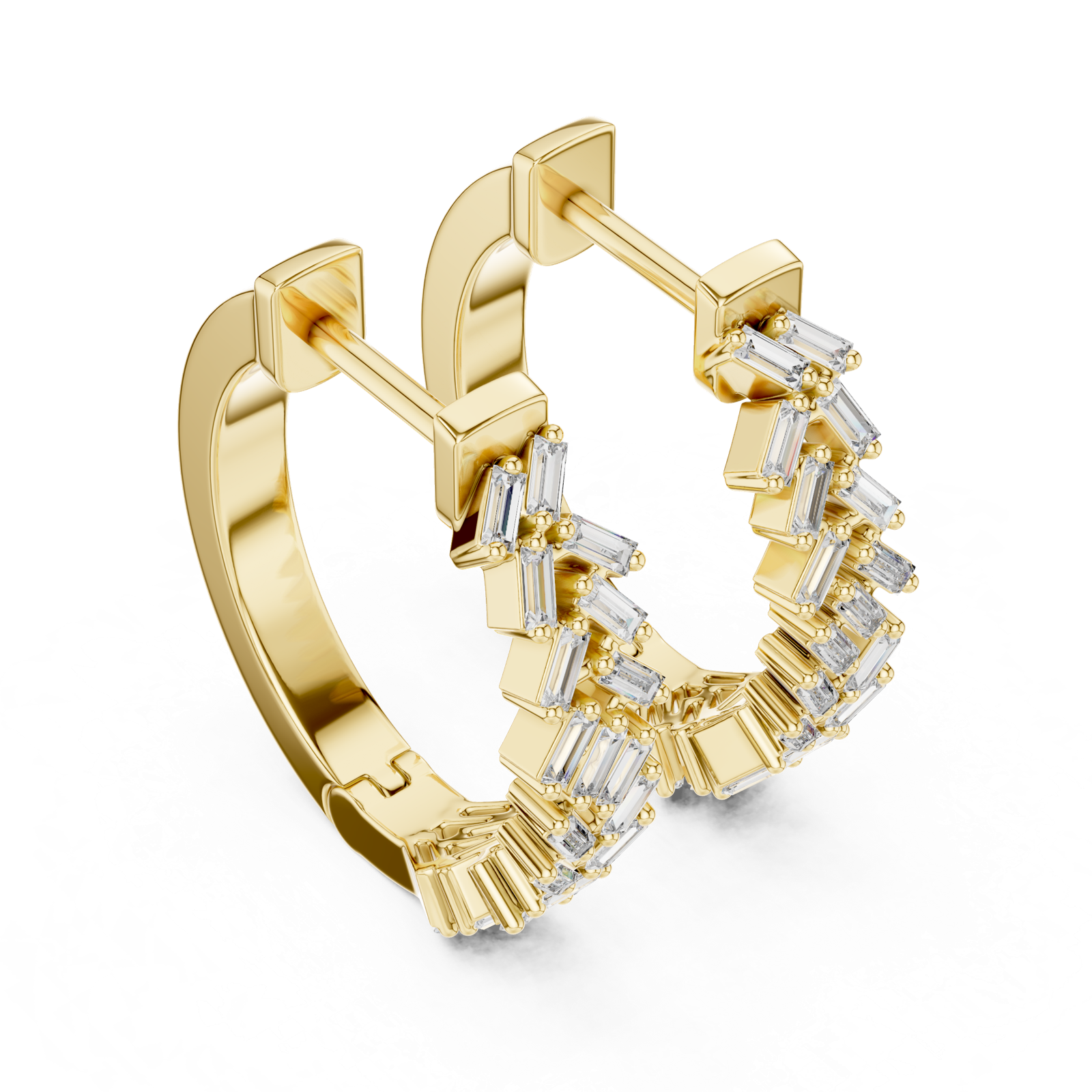 14K Solid Gold Lab Diamond Huggie Earrings, Yellow Gold, view 2